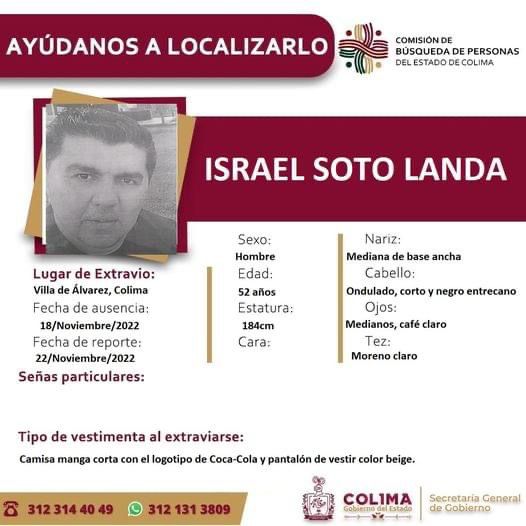MeganoticiasCo's tweet photo. #MeganoticiasColima 🔍🚨
La Comisión de Búsqueda de Personas del Estado de Colima pide la colaboración para localizar a:

👤ISRAEL SOTO LANDA 

Comunícate al 312 323 5165, o vía WhatsApp al 312 131 3809

@MeganoticiasMx
@karla_ssolorio 
@Vichug3
@kary_solano1
@manuel_posos https://t.co/KvH7wkPMae
