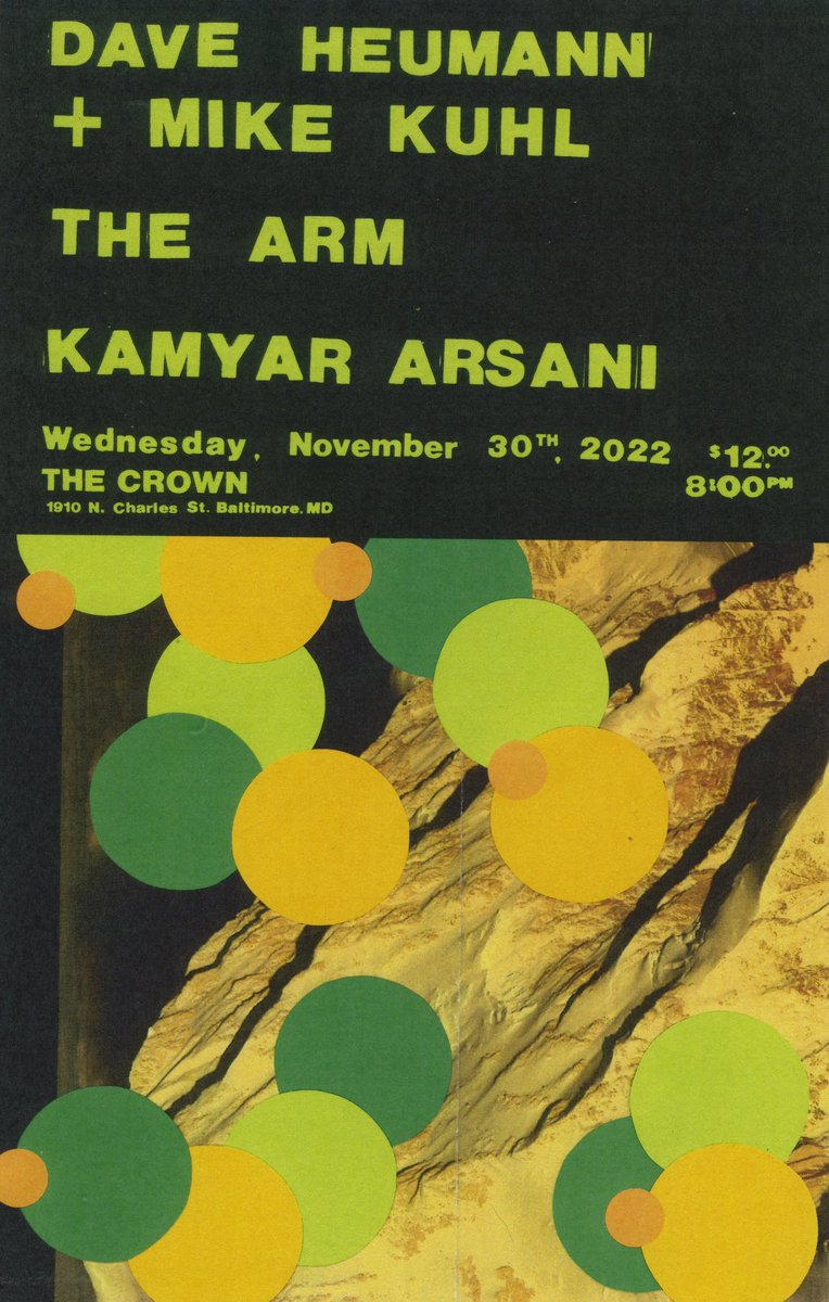 The Crown Backbar Presents: 

Dave Heumann + Mike Kuhl 
The Arm 
Kamyar Arsani

11/30/2022

doors 7:30 | music 8  | $12 | 21+