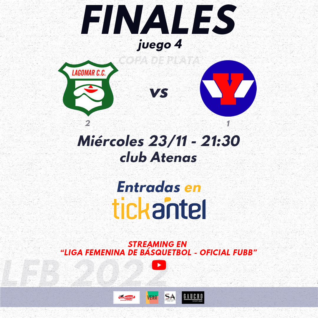 ◼FINALES COPA DE PLATA ◼
Juego 4 (Al mejor de cinco)

🆚Lagomar <a href="/clublagomar/">Club Lagomar</a>
📆Miércoles 23/11
🕤21:30 horas
📍Club Atenas
🎫$150
📺Streaming Youtube "Liga Femenina de Básquetbol - Oficial FUBB"

¡Tu apoyo es importante! ¡Te esperamos! #daleazul