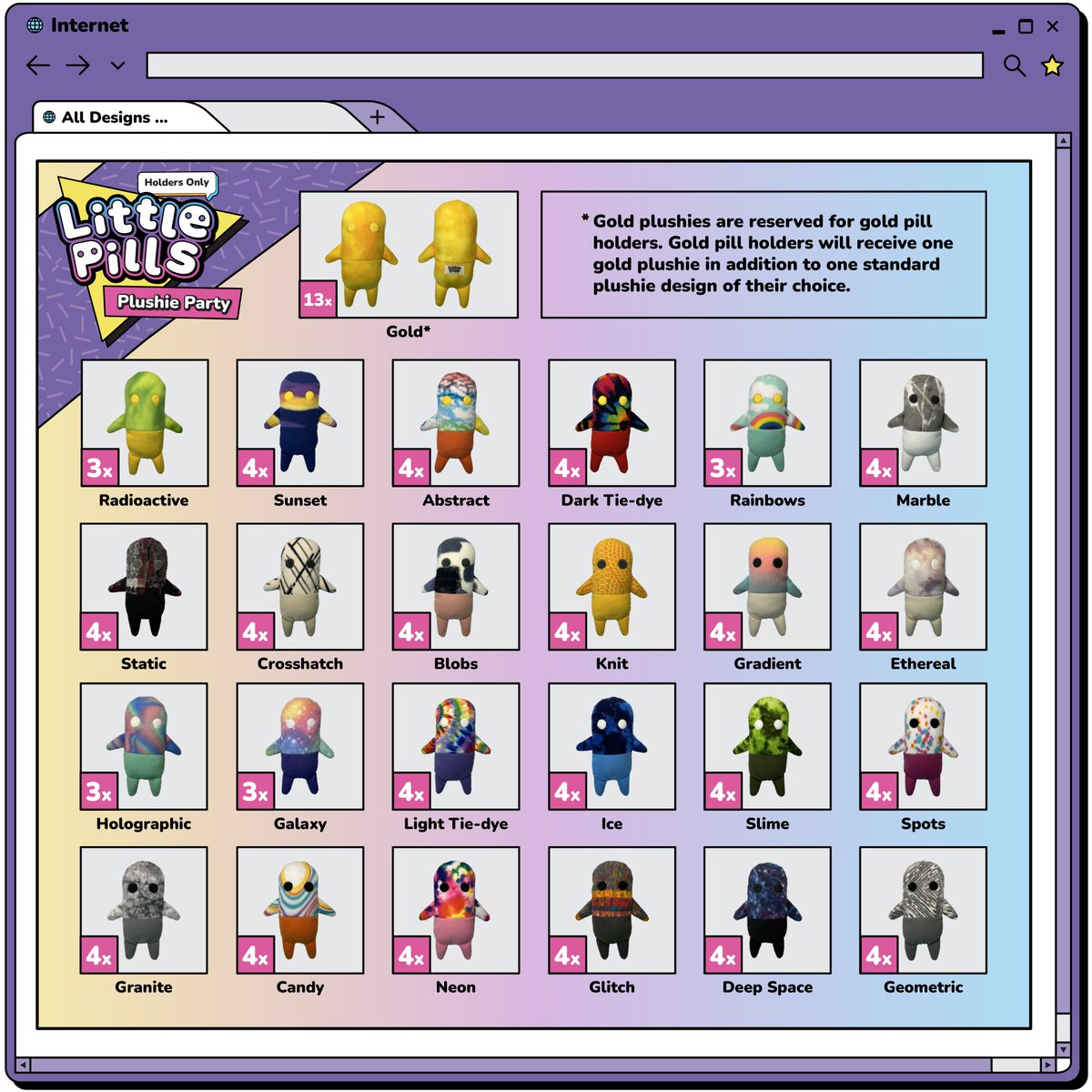 Here's a closer look at all 25 Little Pill plushie designs for holders to choose from! 💊🔥✨