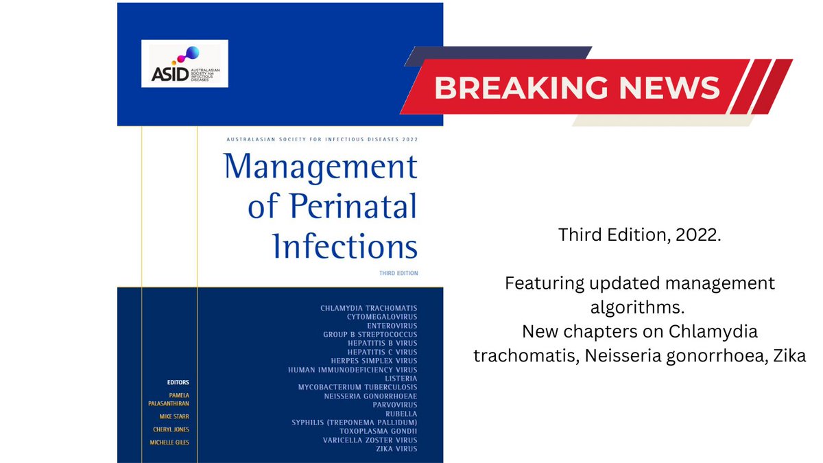 ANZPID (@anzpid) on Twitter photo BREAKING NEWS-Tell your friends! The long awaited <a href="/ASIDANZ/">ASIDANZ</a> #ANZPID Management of Perinatal Infections (3rd edition) is now available. Access via- bit.ly/3EtBP6p
<a href="/TheRACP/">The Royal Australasian College of Physicians</a> <a href="/ranzcog/">RANZCOG - O&G</a> <a href="/mypsanz/">PSANZ</a> #paedsID #IDTwitter #MedTwitter #infectionsinpregnancy #congenitalinfections BREAKING NEWS-Tell your friends! The long awaited <a href="/ASIDANZ/">ASIDANZ</a> #ANZPID Management of Perinatal Infections (3rd edition) is now available. Access via- bit.ly/3EtBP6p
<a href="/TheRACP/">The Royal Australasian College of Physicians</a> <a href="/ranzcog/">RANZCOG - O&G</a> <a href="/mypsanz/">PSANZ</a> #paedsID #IDTwitter #MedTwitter #infectionsinpregnancy #congenitalinfections