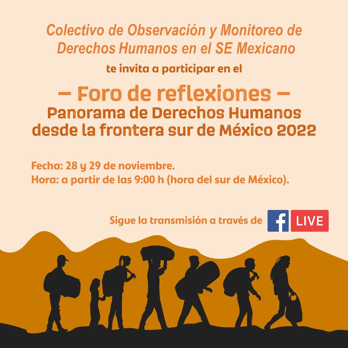 CDHFrayMatias's tweet photo. El #COMDHSEM te invita a ser parte del Foro de Reflexiones “Panorama de Derechos Humanos desde la Frontera Sur de México 2022”. 👣
Participa en las mesas temáticas a través de Facebook Live 🔴Haz swipe a la izquierda para conocer la agenda ⬅️👆
📆 28 y 29 de noviembre https://t.co/5E0Ma9YXD8