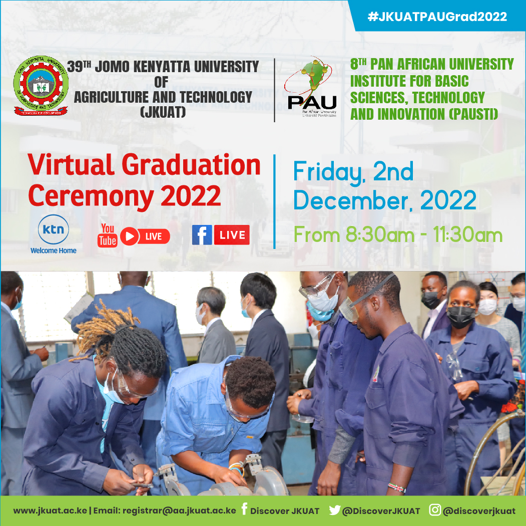 DiscoverJKUAT's tweet photo. A graduation signifies many things. It indicates progress, growth, and transformation. Join us on Friday, 2nd December 2022 as we celebrate the #JKUATPAUGrad2022 Live on KTN Home and on our Facebook and YouTube platforms from 8:30AM.  ^DP
@StandardKenya @jkuatMsa @karen_jkuat https://t.co/XL3lPBG9OU