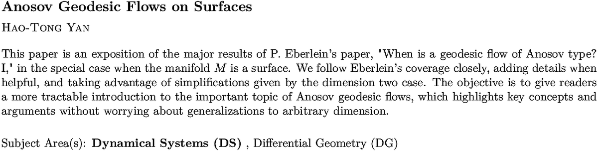 arxiv.org/abs/2211.12429…
H Yan
Anosov Geodesic Flows on Surfaces