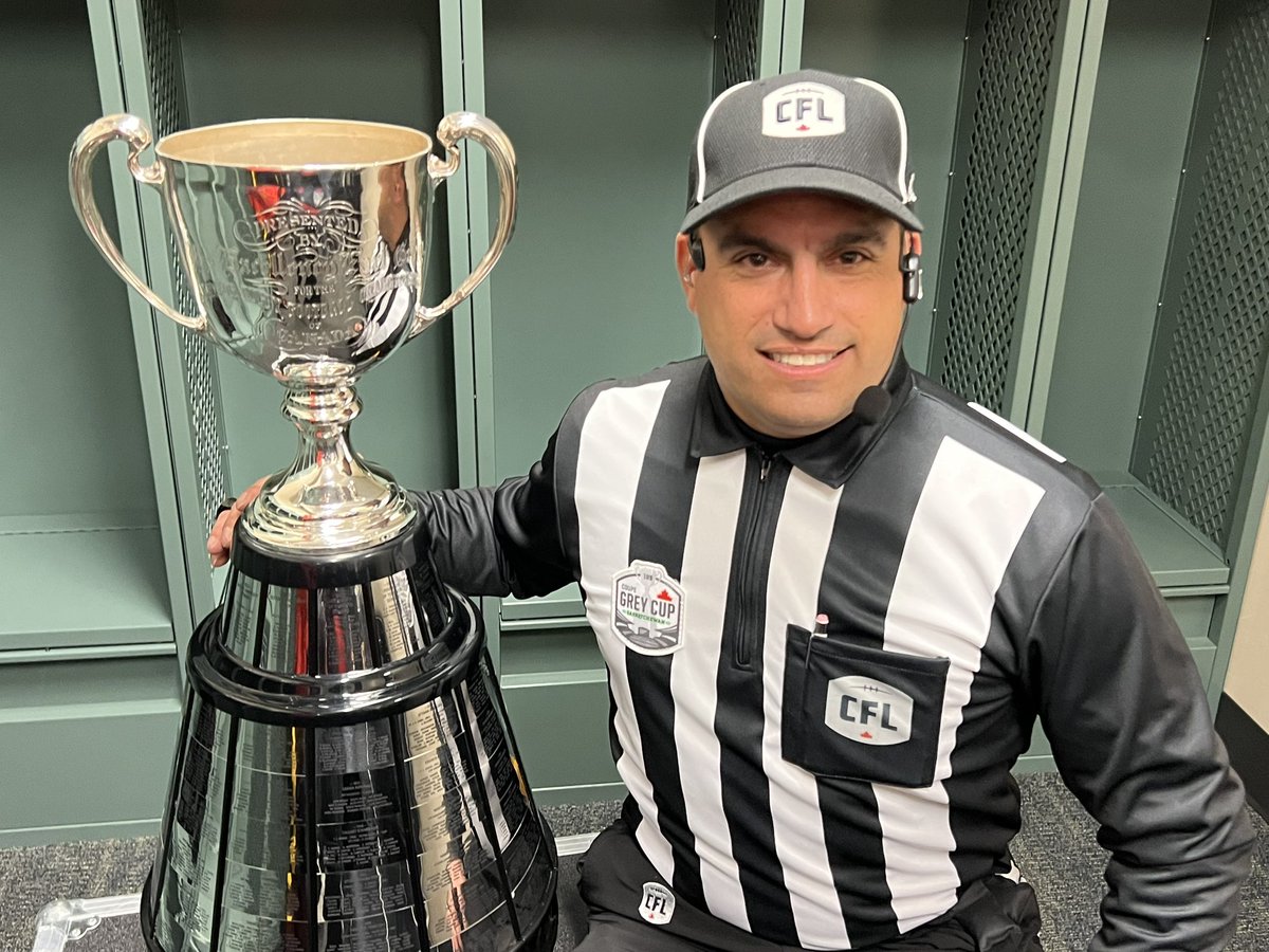 The officiating crew for the #GreyCup109. @LFOA10 own Dave Foxcroft (Head Ref-White Hat), Dave Gatza (SJ) and @JayMaggio (Standby) were selected to officiate the game. A proud moment for @LFOA10. 

@CFL 
#bearef 
#sayyestoofficiating 
#GreyCup 
#GreyCup2022