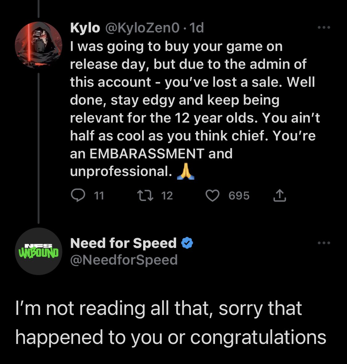 Need for Speed had enough 