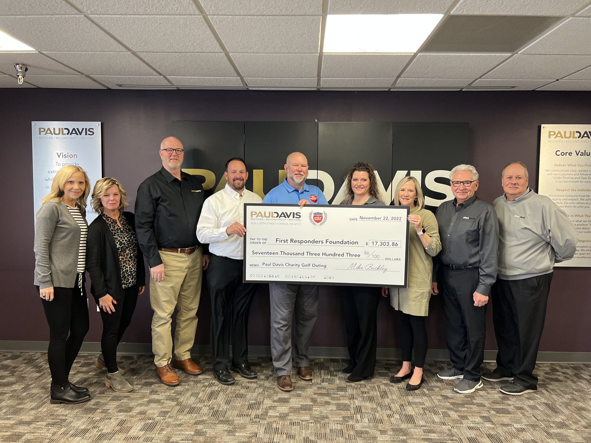 FRFOmaha's tweet image. Huge thanks to everyone at Paul Davis for raising $17,303.86 at the golf tournament on 9/8 at Iron Horse! Special thanks to all the sponsors and golfers too. 

The funds will be used to make an immense difference in the lives of first responders, veterans &amp;amp; their families.