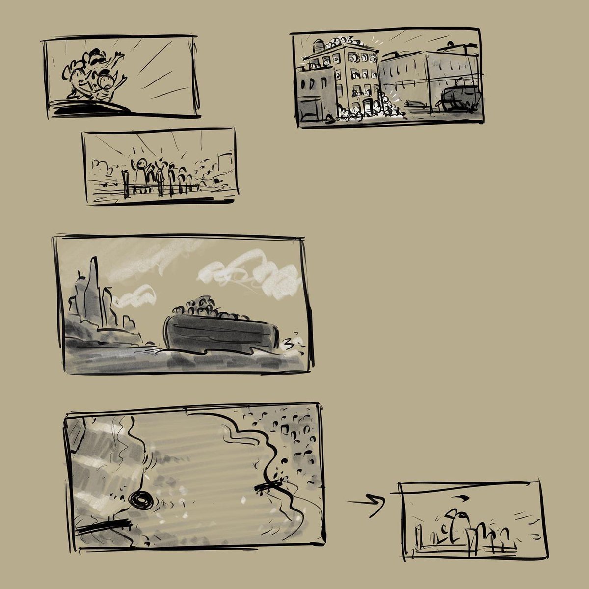 Here's some more story development sketches from the #godfatherofthebride short from #ZootopiaPlus. Director @TrentCorrey knew from the start he wanted to evoke the style of noir and period films. I did a lot of little sketches like this as we developed the story in drawings. 