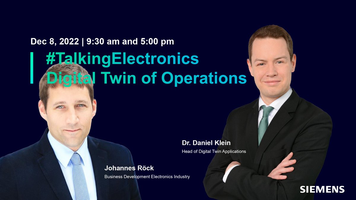 How to use the #DigitalTwin to squeeze the last bit from you #Electronics production? 🤔
Our experts Johannes Roeck and Daniel Klein will answer these and other questions in our next 💻 #TalkingElectronics #webinar on Dec 8! 👉 sie.ag/3DgBZyv
<a href="/siemensindustry/">Siemens Industry</a>