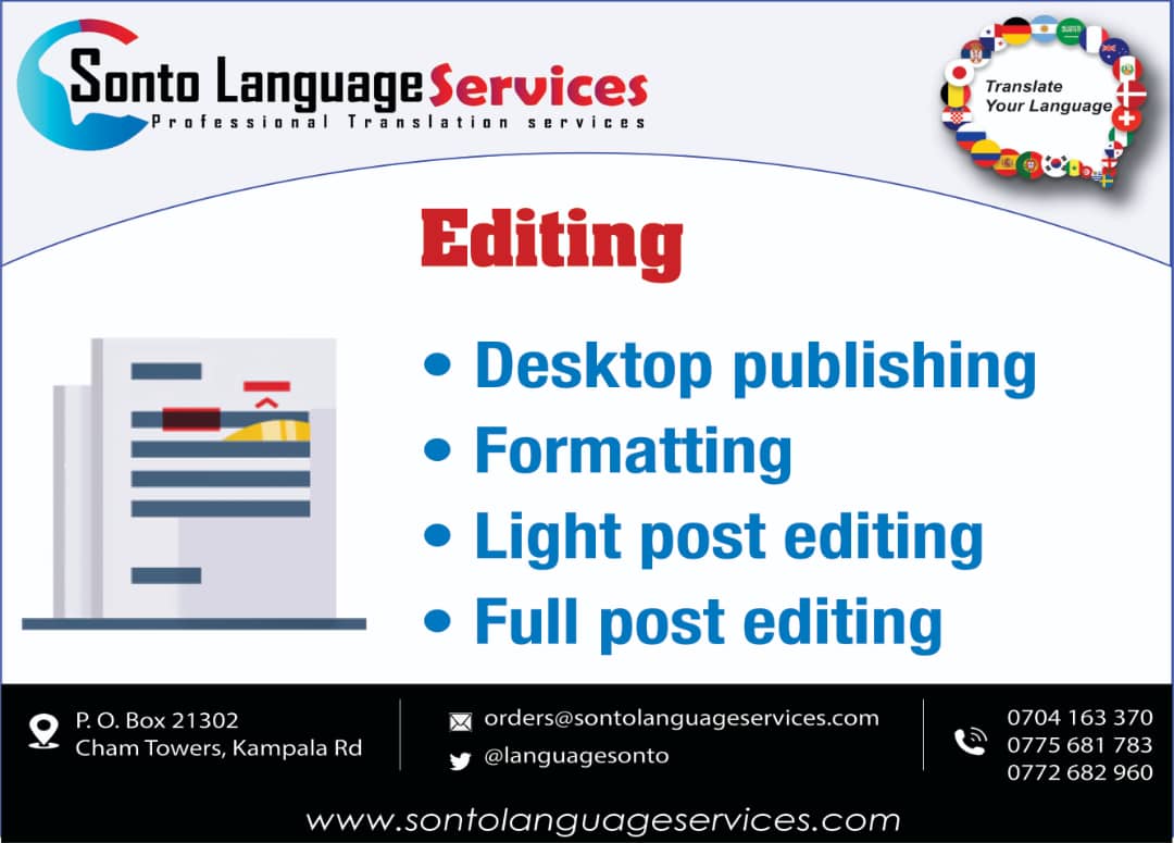 Daniela Mbabazi (@mbabazi_daniela) on Twitter photo #SontoLanguages We have services for Editing, Desktop publishing, Formatting,Light post Editing, Full post and many others. <a href="/LanguageSonto/">Sonto Language Services</a> <a href="/MercyAhimbisib2/">Mercy Ahimbisibwe</a> <a href="/2008gomu/">Musinguzi Goodluck R #KigeziNews #Mohdelivers</a> <a href="/KigeziNews/">Kigezi news #KigeziNews</a> <a href="/UgandaBranding/">BrandingUganda</a> <a href="/UgandHealthNews/">UgandaHealthNews</a> <a href="/BusogaN/">Busoga News</a> <a href="/karamojanews22/">KARAMOJA NEWS</a> <a href="/karamojanews22/">KARAMOJA NEWS</a> #SontoLanguages We have services for Editing, Desktop publishing, Formatting,Light post Editing, Full post and many others. <a href="/LanguageSonto/">Sonto Language Services</a> <a href="/MercyAhimbisib2/">Mercy Ahimbisibwe</a> <a href="/2008gomu/">Musinguzi Goodluck R #KigeziNews #Mohdelivers</a> <a href="/KigeziNews/">Kigezi news #KigeziNews</a> <a href="/UgandaBranding/">BrandingUganda</a> <a href="/UgandHealthNews/">UgandaHealthNews</a> <a href="/BusogaN/">Busoga News</a> <a href="/karamojanews22/">KARAMOJA NEWS</a> <a href="/karamojanews22/">KARAMOJA NEWS</a>