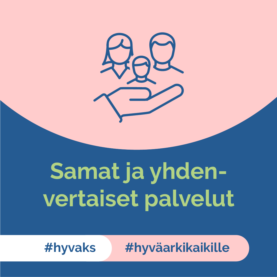 hyvaks's tweet photo. Keski-Suomen hyvinvointialueella kaikki keskisuomalaiset saavat palvelut samoilla kriteereillä ja ehdoilla, yhdenvertaisesti. Ihmisten erilaiset lähtökohdat huomioidaan, eivätkä ihmiseen liittyvät tekijät vaikuta hänen kohteluunsa tai saamiinsa palveluihin. #hyvaks https://t.co/l1wmv8tqd2
