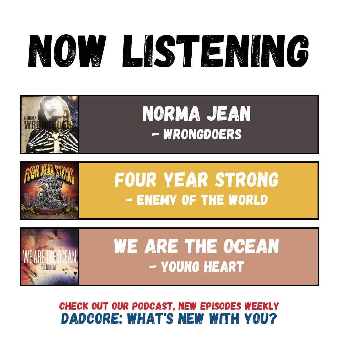 DadCoreOfficial's tweet image. Dadcore: Now listening 🎧

Dan with some @NormaJeanBand , Adam with @fouryearstrong and Adam² with some old school We Are The Ocean ✌🏼

What are you listening to?

#podcast #dadcore #nowlistening #playlist #fouryearsstrong #fys #normajean #wearetheocean #wato #hitfollow