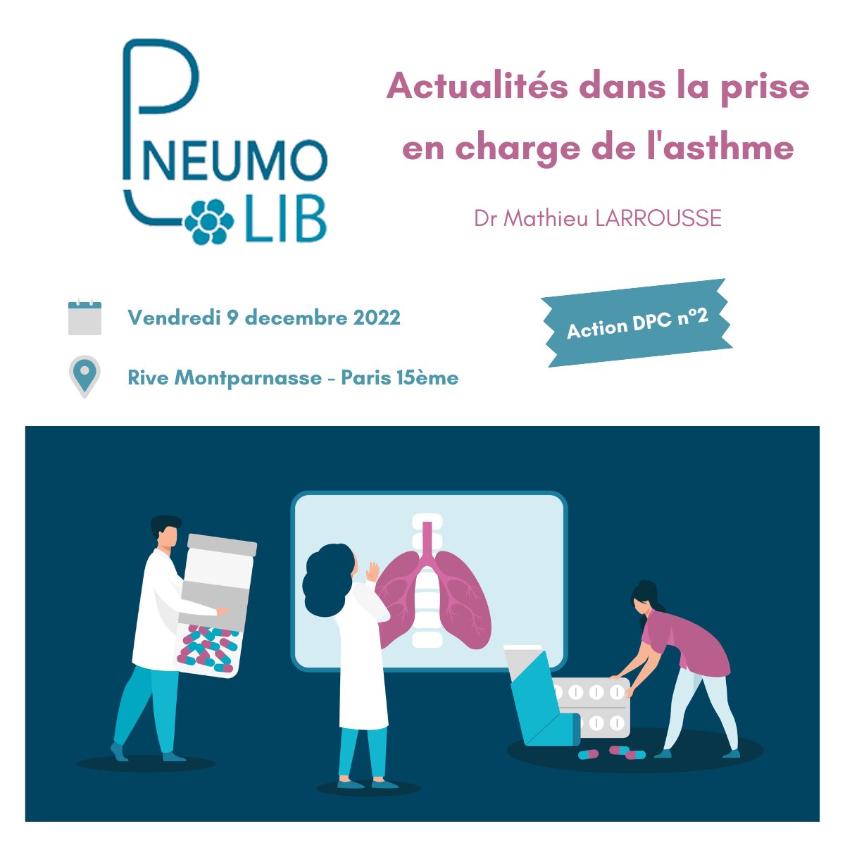 APLiberale's tweet photo. 🔴Validez votre #DPC 2022
🗓️Vend. 9 déc. 2022📍Paris
#PneumoLibDPC - "Actualités dans la prise charge de l'#asthme"
Infos &amp; inscription ➡️ https://t.co/Unkbcd9qhA
#pneumologie https://t.co/vuosjwzEUT