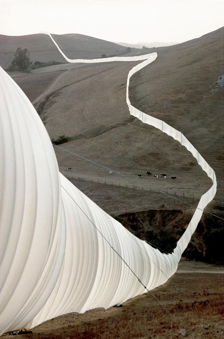 reddcollection's tweet photo. @jebdunnuck Spot on list JD.  In tribute to #100, I offer a photo of Christo's "Running Fence" installation. For those unaware, it was an 18 ft High fabric fence that ran 25 miles through farmland from Sonoma County to the Pacific Ocean in 1976. https://t.co/W8OQXWvk9x