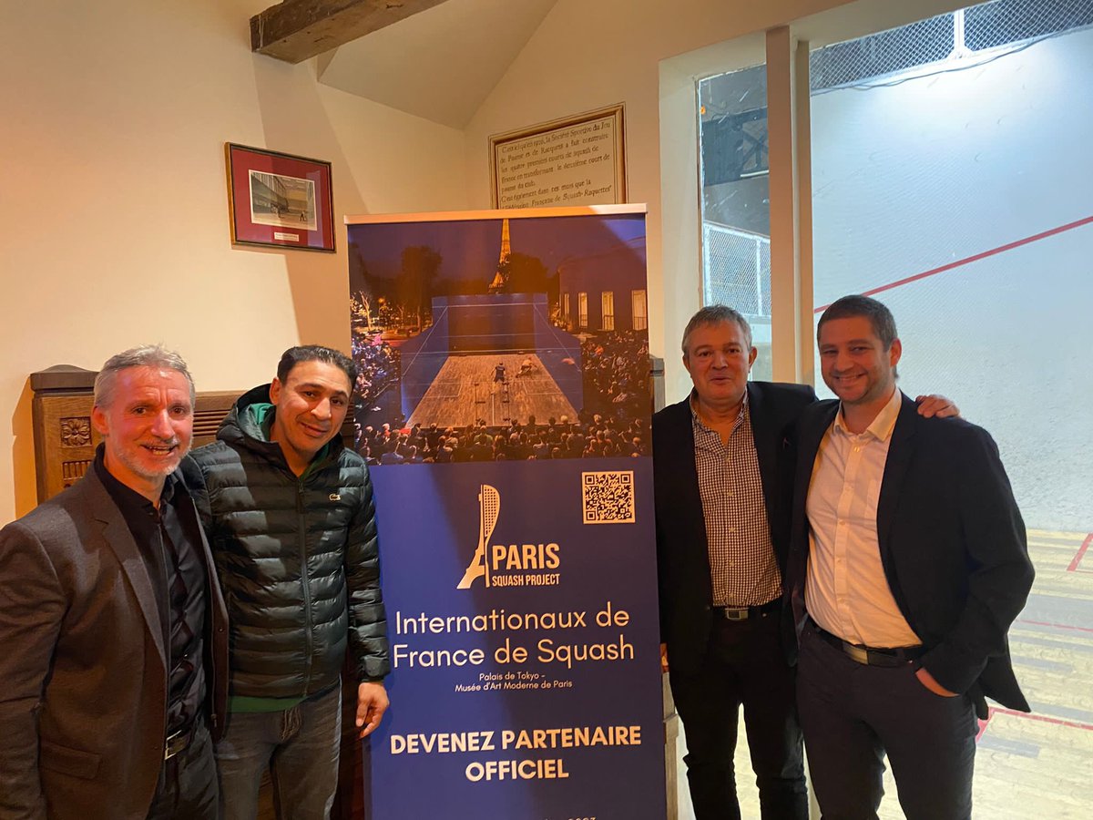 parisquash's tweet photo. Thank you to @Ali_Oubaali Julien Muller, Dominique Fontanon (@FFSquash) and Jérémy Redler, Regional Councillor of Ile-de-France for their support and presence during our special sponsors evening meeting at Jeu de Paume.
If you also want to become an official partner contact us☄️ https://t.co/FUaLdGASZT