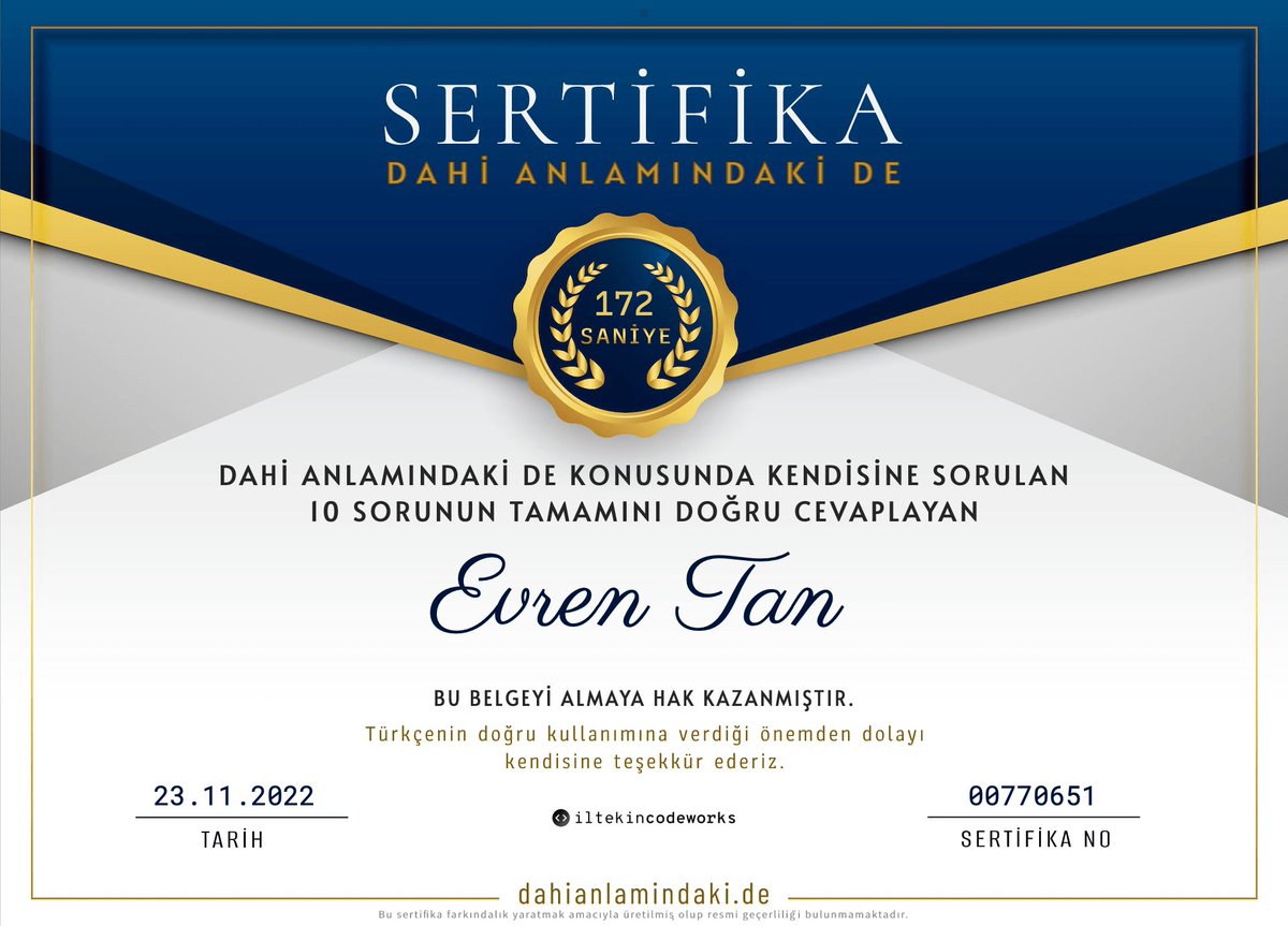 [tr] Bu anlamlı proje ile güne iki sertifika ile baslayayim 💯👍🏻🫒

Oncelikle <a href="/sezeriltekin/">Sezer İltekin</a>'e <a href="/dahi_anlaminda/">dahi anlamındaki de</a> fikri ve bu fikri hayata gecirmesi icin sonra da <a href="/KomiliYaglari/">Komili Zeytinyağı</a>'na zeytin agaclarini korumadaki emegi icin kocaman tesekkurler 🙏🏻

#AnıtAğaç