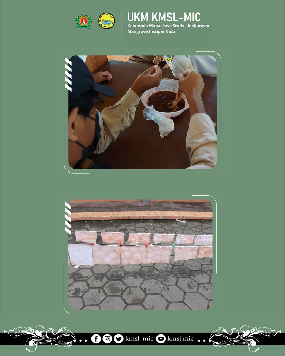 kmsl_mic's tweet photo. Jaya MIC! Lestari Mangrove ku!!!

Telah terlaksana, Proker subdivisi MRD
"Membatik dengan menggunakan bahan alami dari propagul Rhizopora sp "

Kegiatan ini dilaksanakan pada :
🗓️: Minggu, 20 November 2022
📍: Kantin pusat

Salam lestari 👆 https://t.co/xE2TUG2nit