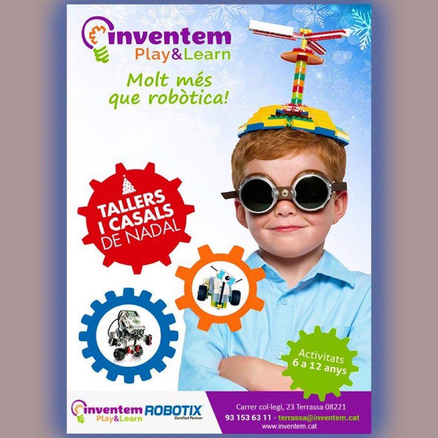 InventemPandL's tweet photo. #CasalsNadal a Inventem. Play&amp;Learn #Terrassa
#Casals innovadors i divertits de #robòtica educativa i més!!
👫 Per nen@s i jov@s entre 6 i 1O anys
📅 Nadal
🕘 De 9 a 13:30
Vine a informar-te!! Us esperem! 
#somdeconnec #extraescolars
terrassa@inventem.cat https://t.co/vPFDrUeZ2r
