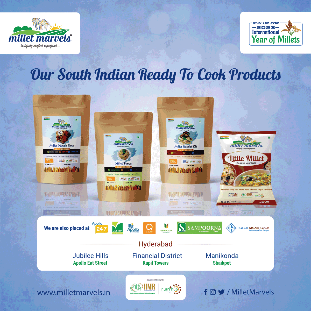 MilletMarvels's tweet photo. Discover our South Indian ready-to-cook products today.
#milletmarvels #nutrihub #iimr #superfood #iyom2023 #millets #cloudkitchen #franchiseopportunities #glutenfree #food #instantfoods #healthylifestyle #vegetarian #plantprotein #nutritiousfood https://t.co/kO4paiRh0r