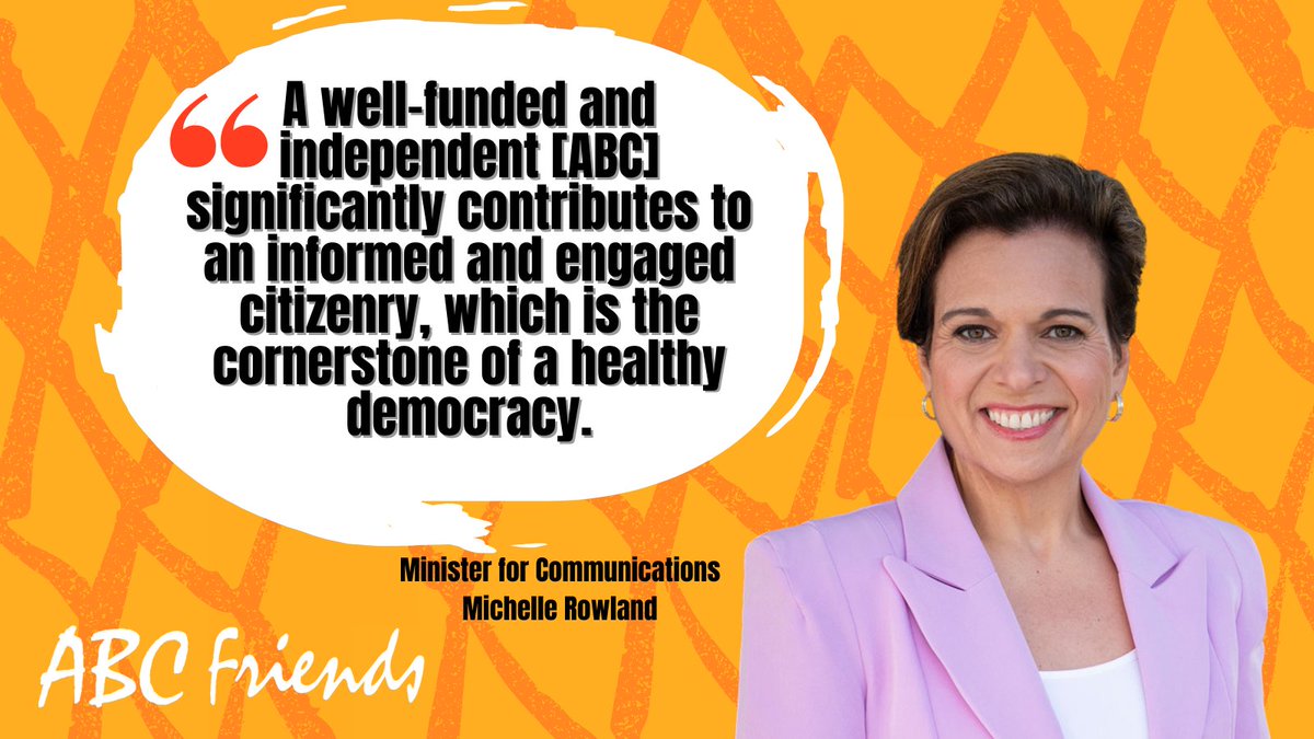 FriendsoftheABC's tweet photo. Public media isn’t just ‘nice to have’. It’s an essential part of a robust democracy. That's why we welcome a review into ABC funding security announced by @MRowlandMP.
https://t.co/ExpQ3JspY2
#EssentialABC #Auspol https://t.co/365Pw4WNCa