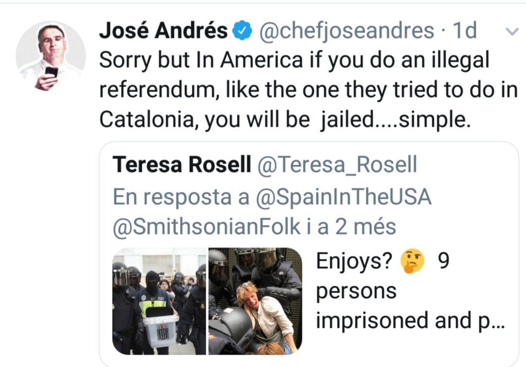 Teresa_Rosell's tweet photo. En José Andrés fent de bon americà amb el llaç groc. Encara recordo com va aplaudir quan ens van estomacar per votar. Va esborrar els tuits. Però servidora, no. https://t.co/xA7syzf0ty
