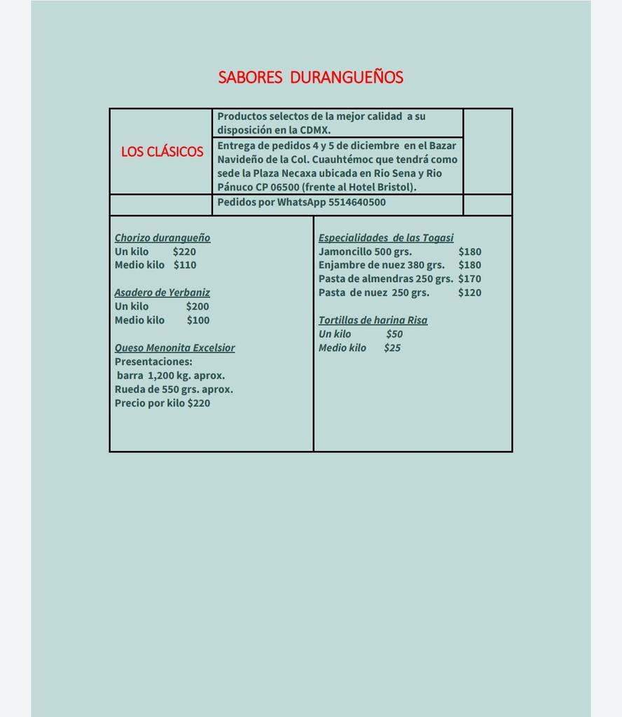 Estaremos presentes en Cdmx con venta de productos de la gastronomía duranguense, gracias a <a href="/DurangoCDMX/">Representación del Estado de Durango en la CDMX</a> por compartir entre los paisanos radicados allá