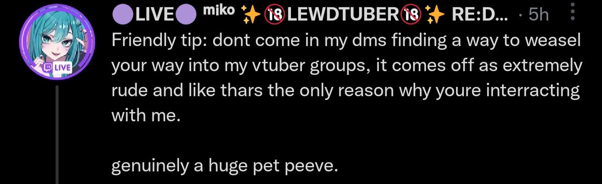 vtuberdrama1's tweet photo. Favoritism at its finest. You heard it here folks. That 5000 people she has following her? You ain't shit to her unless you're in her inner friend circle. Only then will she support you.

Oh, and...that's* https://t.co/dsqbMTuUs7