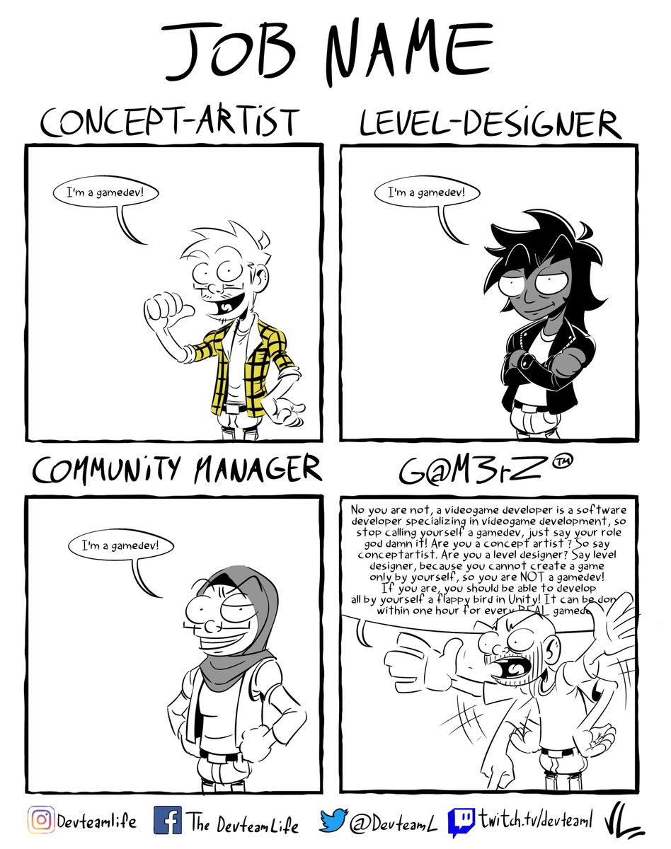 DevteamL's tweet image. Everyone of those job have an impact on the game. So yeah, G A M E D E V S

#devteam #Videogame #developers #gamedevjobs  #gamedev
