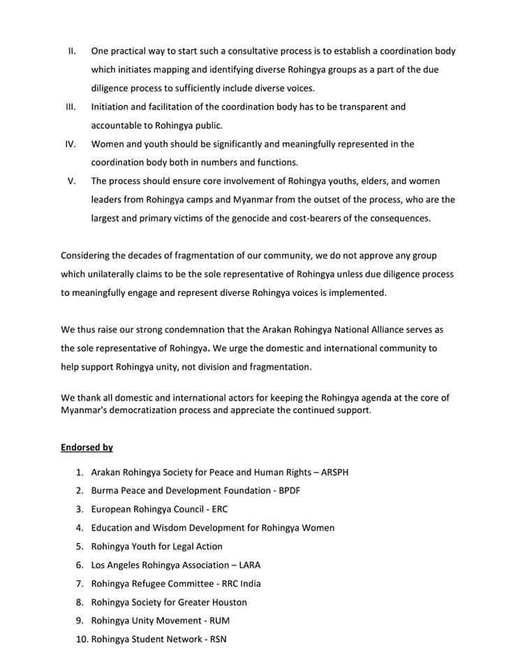 ForYrd's tweet photo. YRD together with @ShweMaung_MP &amp; @akmoe2 joined 22 Rohingya Orgs to respond to the formation of the Arakan Rohingya National Alliance.

We strongly stand and ask #ARNA to respect the diverse inclusivity of wider reach Rohingya to claim as the sole representative of Rohingya. https://t.co/M9WmYN12Hp