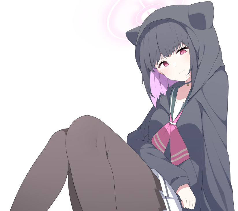 1girl solo halo hood pantyhose skirt black hair  illustration images