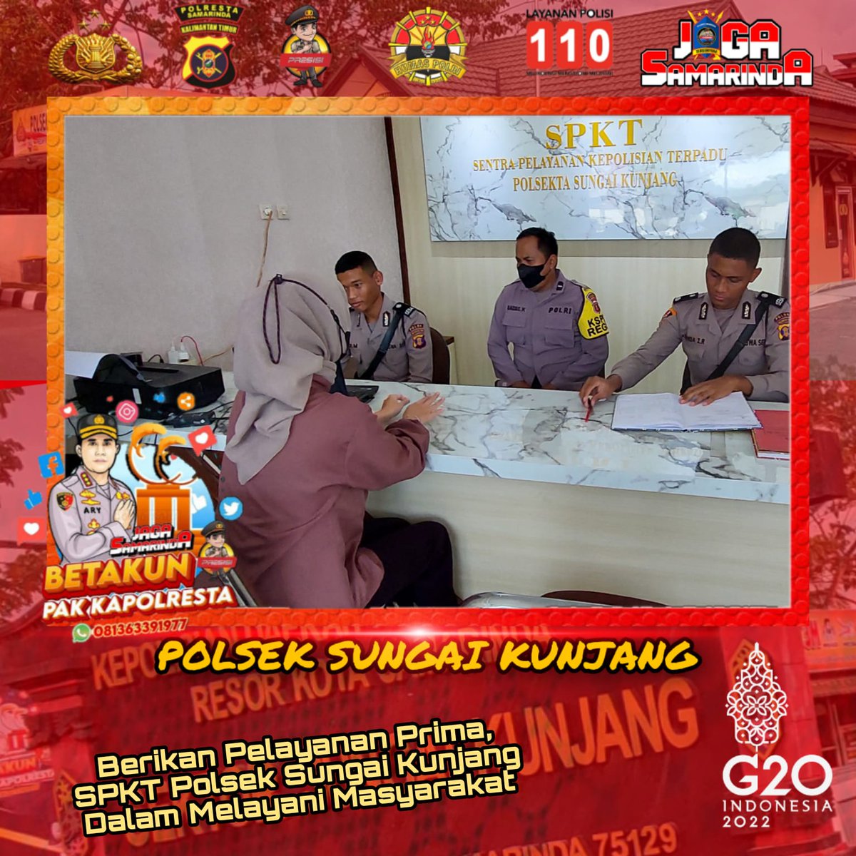 Humaspolsektas1's tweet photo. Berikan Pelayanan Prima, SPKT Polsek Sungai Kunjang Dalam Melayani Masyarakat

#Poldakaltim
#Polrestasamarinda
#Polseksungaikunjang
#kamihumaspolri
#Polripresisi
#programprioritaskapolri
#Thankyoupolisi https://t.co/pM5IIKvANt