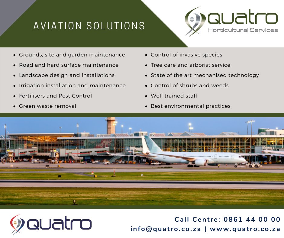 quatroservices's tweet photo. #Quatro #Aviation #Agriculture #RoadMaintenance #PestControl #SurfaceMaintenance #TrainedStaff #GoGreen #Horticultural #PlantLife #Botany #Nature #Horticulturelife #SoilScience #LandscapeDesign #GardenDesign #GetGrowing #Planting #Gauteng #Durban #CapeTown #Pretoria https://t.co/Jf9JGye6pH