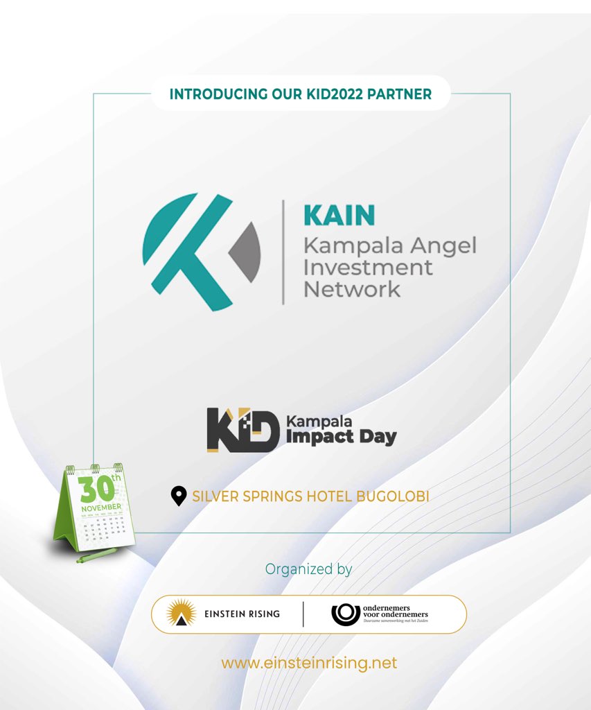 EinsteinRising's tweet photo. We are thrilled to welcome @KAINUganda as a partner for #KID2022.

The Kampala Angel Investment Network #gathers entrepreneurs, innovators and angel investors under the #mutual objective of “bringing ideas to Life”

For all the #KID2022 details visit ➡️ https://t.co/TJt1CCU1fG https://t.co/Tldi3ewnSz