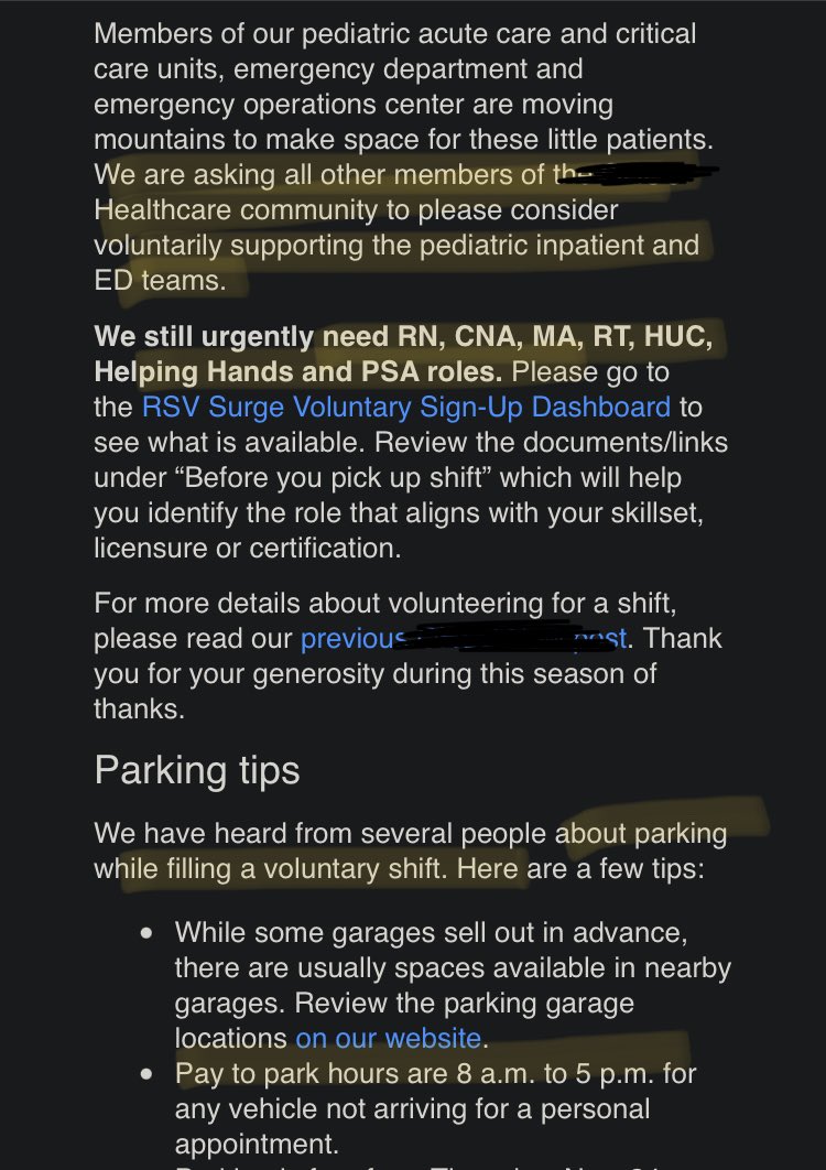 psych_doc_laura's tweet photo. not a LARGE ACADEMIC HOSPITAL asking already-underpaid medical staff to VOLUNTEER their hours…and in the same email telling them how to pay for parking during said volunteering 🤯 the AUDACITY https://t.co/hui6yNv5t3