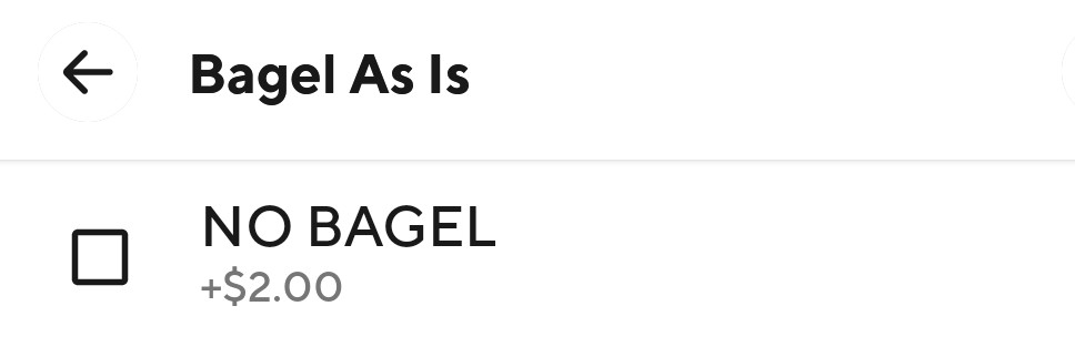 AveryTVLive's tweet photo. Why is this so funny to me. For just $2 more you can remove the bagel from your bagel. https://t.co/PnDOcJM4Wp