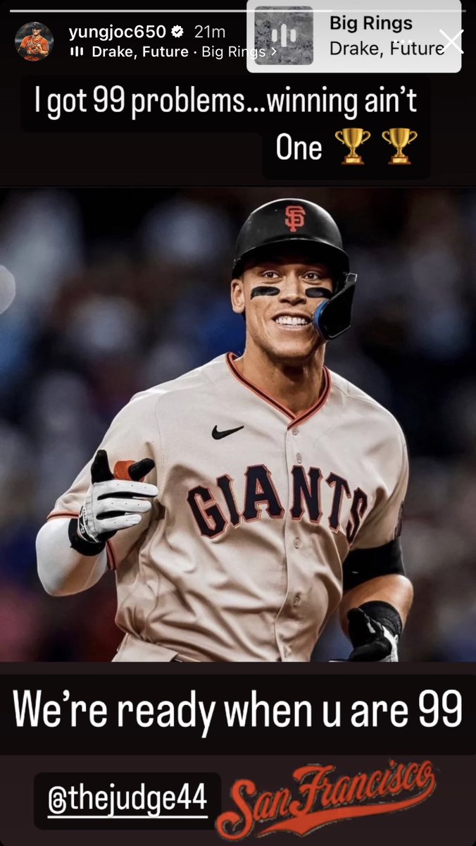 SF Giants on NBCS on X: Joc is trying to recruit Aaron Judge to