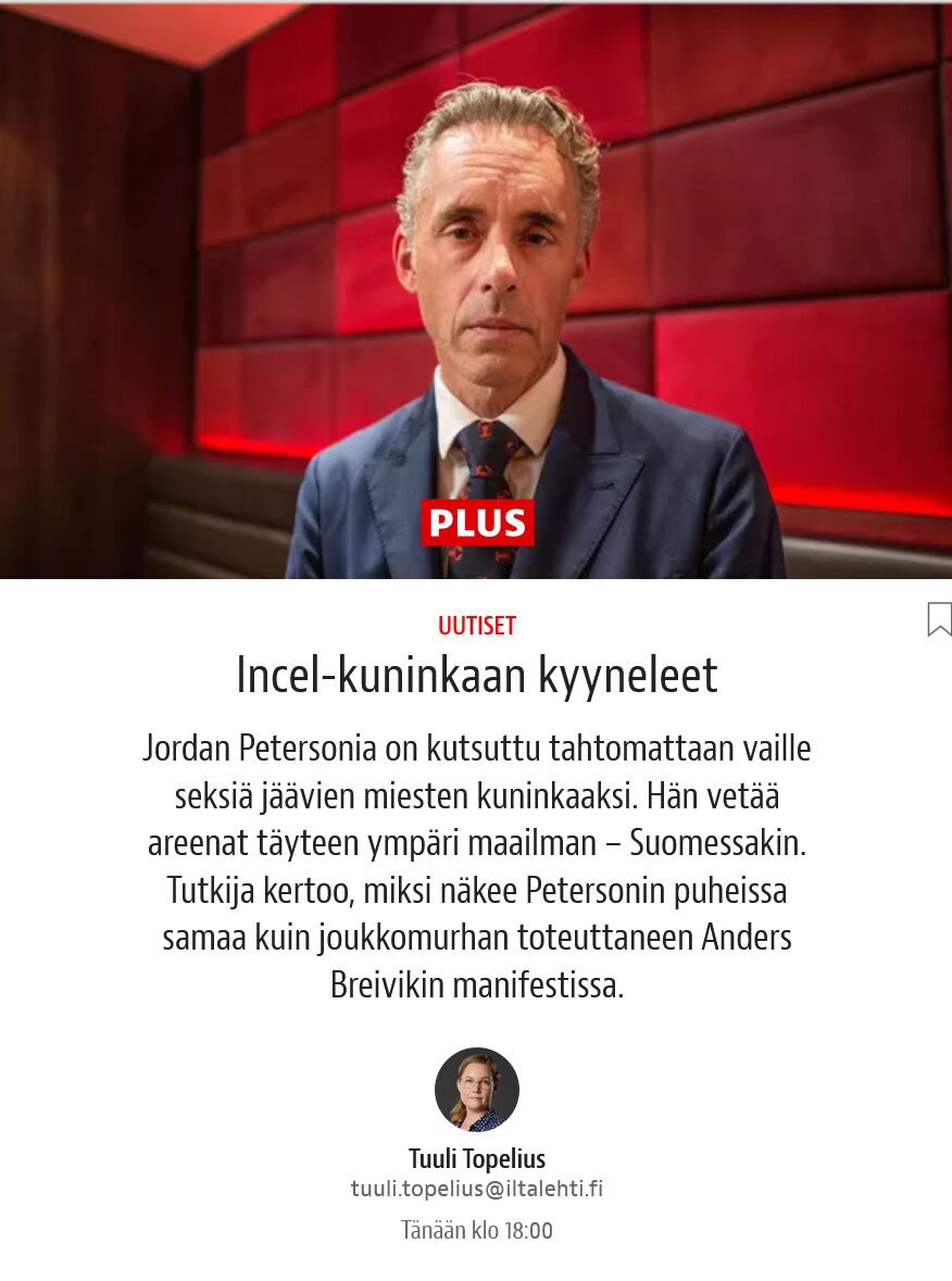 Miettikää että huonosti voivien miesten puolestapuhuminen on niin iso rikos, että sua julkisesti verrataan massamurhaajaan.