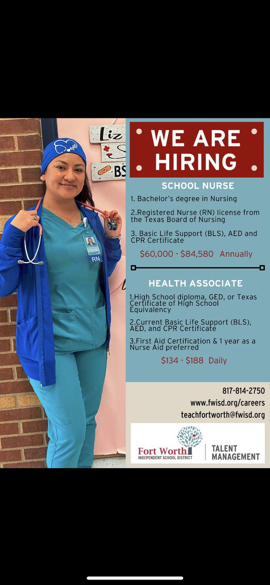 Check out FWISDCareers's video! #TikTok tiktok.com/t/ZTRQK1VHw/

Apply and register today! FWISD.org/careers 

#HIRINGNOW #FWISD #nurse #Career