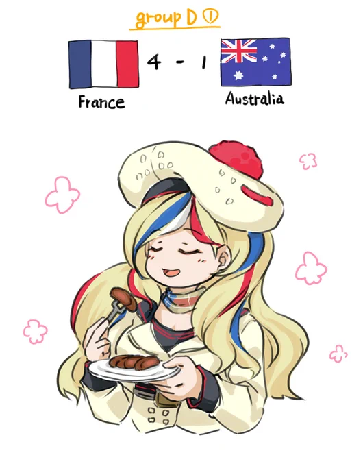 フランスが快勝してオージービーフを食べるコマちゃん。 