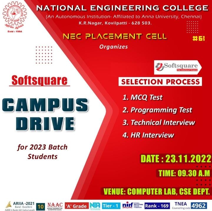 hod_eee_nec's tweet photo. Wish you all the best Students..!
@NECKVP
#ThinkEEEthinkNEC #necplacement #NECAlumni #Nationalengineeringcollege #engineeringcollege #kovilpatti #tuticorin #tirunelveli #kanyakumari #tamilnadu #placement2023 #placement #EngineeringAdmissions #engineeringadmission2022 #softsquare https://t.co/dX57Bknk7Z