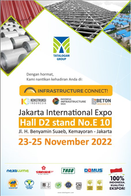 dailyovi24's tweet photo. Di pameran Infrastructure Connect 2022 yang menghadirkan Konstruksi Indonesia, Tatalogam Lestari menjadi Gold Sponsor nya. Langsung ke Hall 2 Stand E No.10 ygy..
#tatalogamgroup https://t.co/slhxDp8HZF