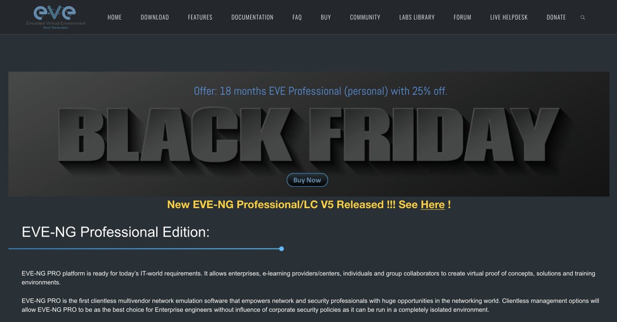 Black Friday started.... 

18 months and 25% off for EVE-NG Professional Personal Edition

Happy labbing !

eve-ng.net