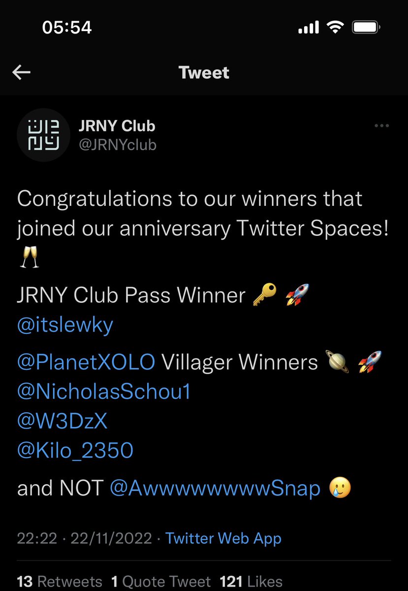 NicholasSchou1's tweet photo. Super thrilled to have won a @PlanetXOLO NFT on @JRNYclub 1 yr anniversary 😀 thanks for a great spaces. Very excited about our strategy and nice to get some more sneak peeks into what the team is working on. https://t.co/XWiIGzntDf
