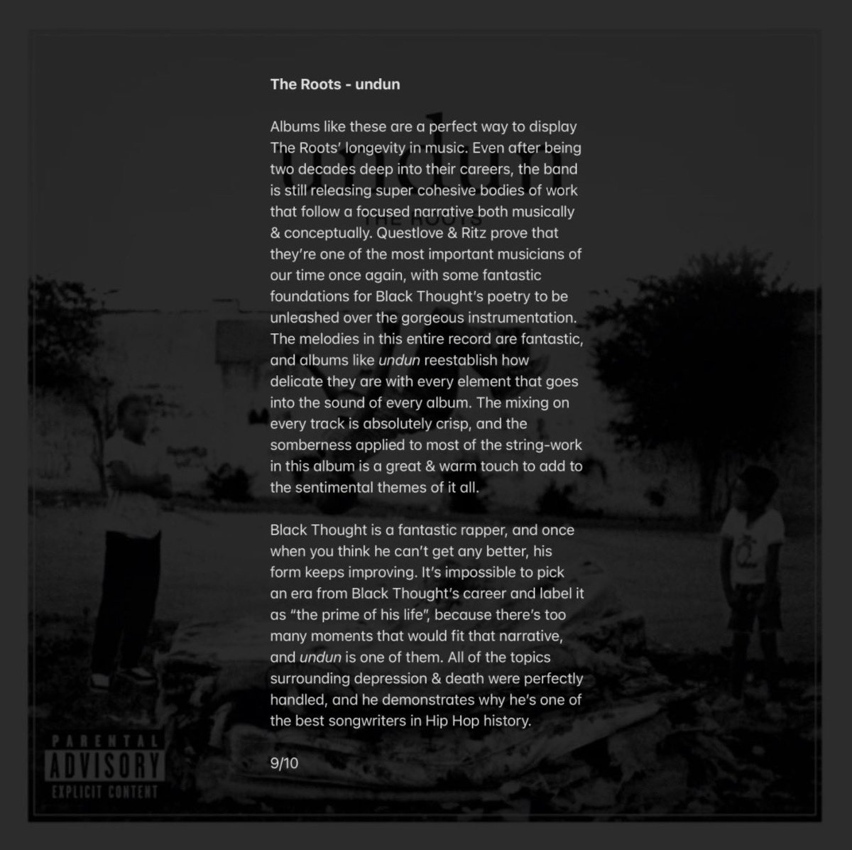 finding_albums's tweet photo. DAY 691 (re-listen)

The Roots - undun

East Coast Hip Hop, Conscious Hip Hop &amp; Boom Bap (2011) https://t.co/QPjhHjWqva