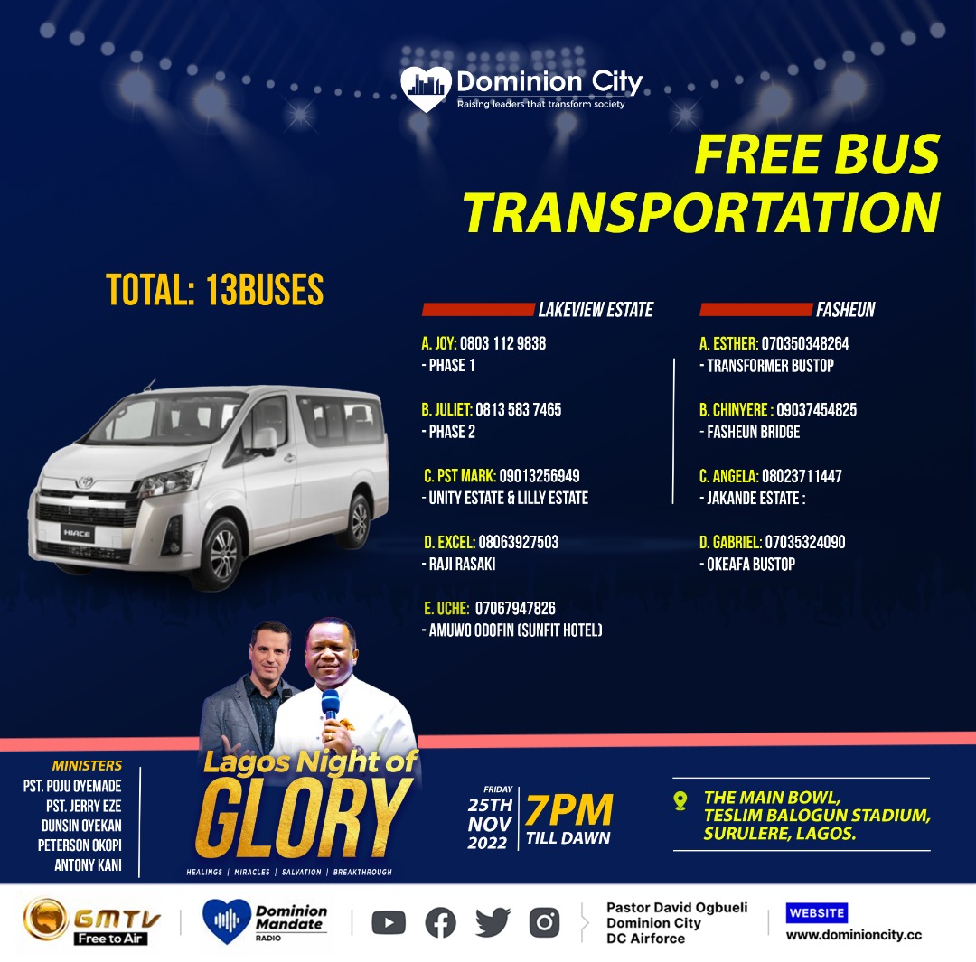 DC_Isolo's tweet image. #nightofglory
Free buses just meet us up at any of these locations.