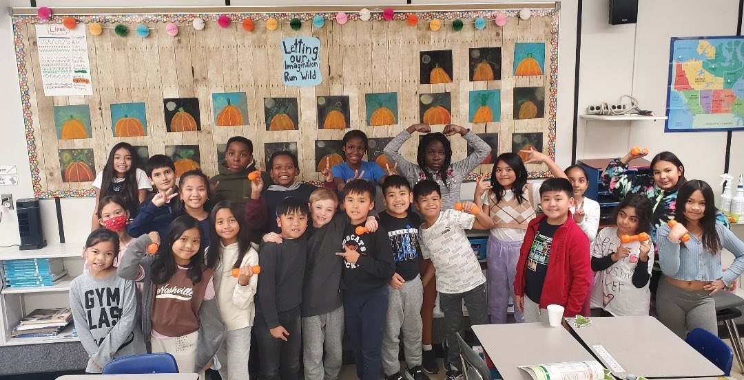 OLOPecsd's tweet photo. @OLOPecsd students participated in a Bone Challenge during the month of October. Congratulations to all the students who challeneged themselves to be active! Grade 4/5A class was thrilled to win the draw prize, each receiving a stress relief dumbell, to use in class or at home. https://t.co/eWA2UaH4DA