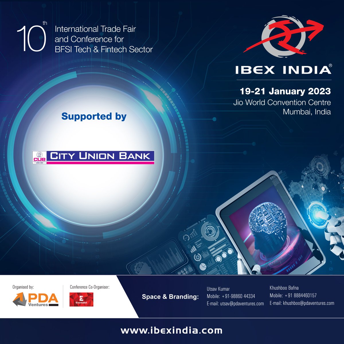 IBEXIndiaExpo's tweet photo. City Union Bank extends its support to IBEX India 2023.

#IBEXINDIA #banking #tradefair #conference #bankingevent #bankingtechnology #tech #event #support #artificialintelligence #india #financialservices #bfsitech #event #event2023 #mumbai #fintech #bfsi #bankingtrends #bank https://t.co/JpR9E3QVmM