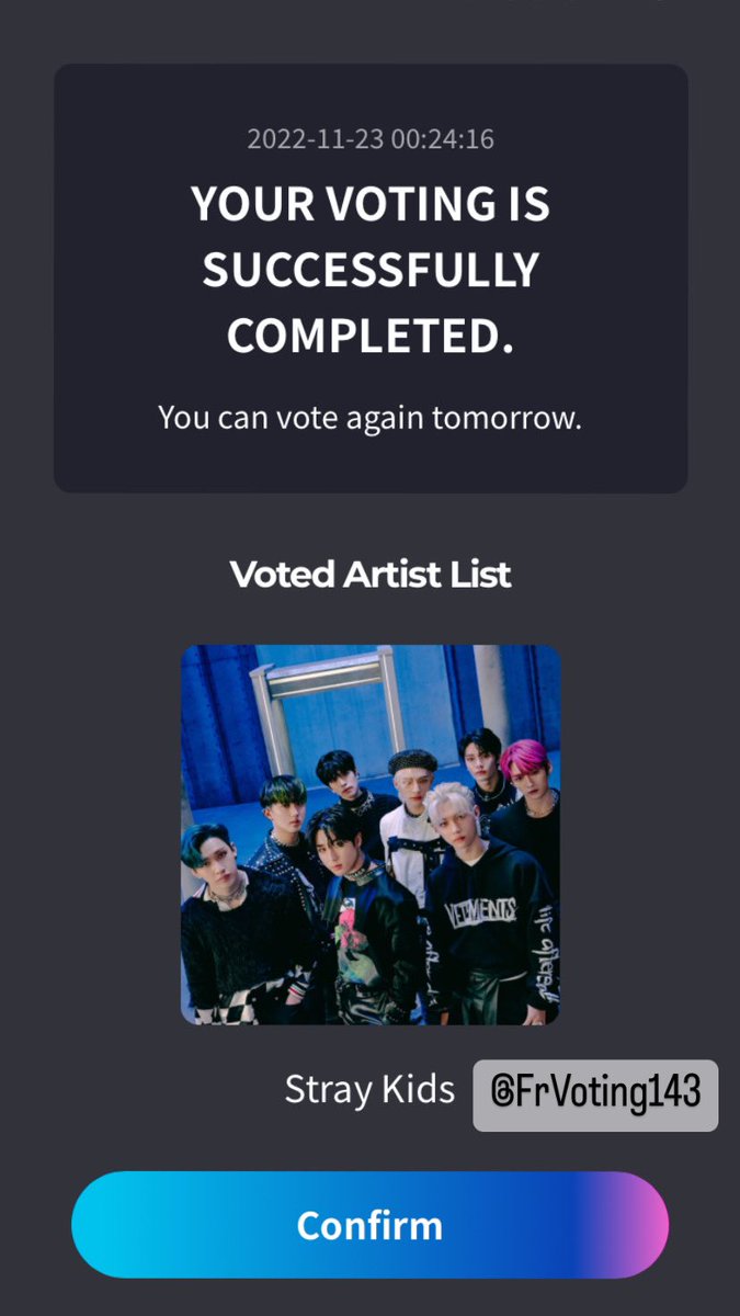 FrVoting143's tweet photo. Congratulations stays and thank you for participating ! #straykids https://t.co/fzETiKtbgZ