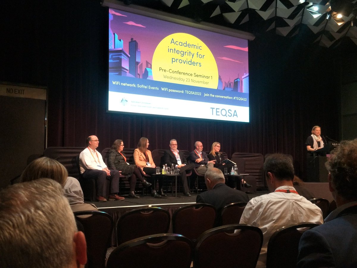 Expert academic integrity panel at #TEQSA22 talking about new master classes coming in 2023