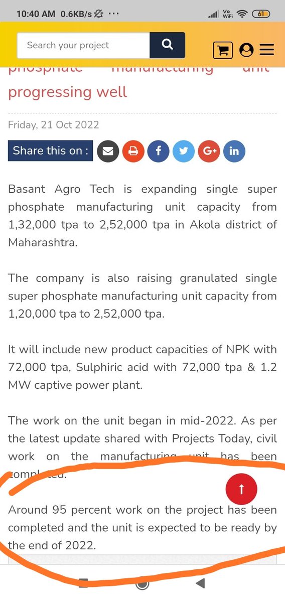 hd4157's tweet photo. Keep watch on #BasantAgroTech.I have recommended before also!.. much potential here on..new update i got that there Phosphate Manufacturing plant capex going to be completed on this year end..So operating profit & revenue growth could trigger from FY24.
#StocksToBuy
#stockMarket https://t.co/GDwkSpoaJR